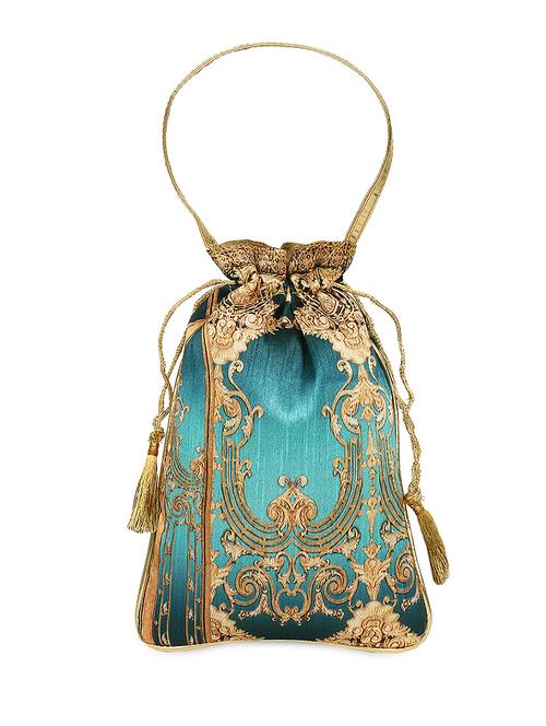 ethnic print blue cotton satin potli bag - 1055657 - Very Small Image - 1