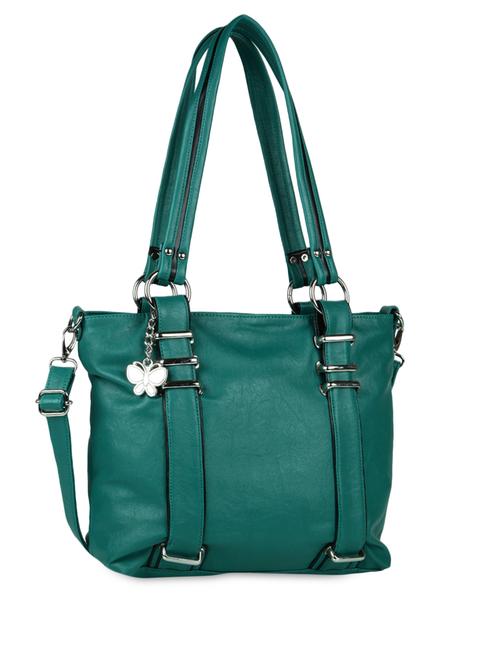 Green Plain Solid Leatherette Hand Bag - 1055674 - Very Small Image - 1