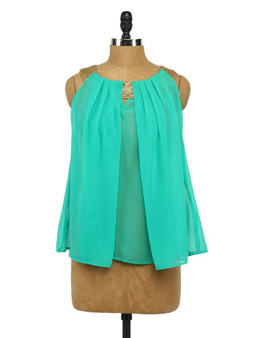 glittery neck georgette top - 1056162 - Very Small Image - 1