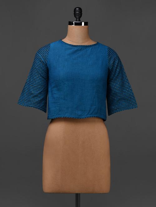 Blue Cotton Hand Block Printed Top - 1056775 - Very Small Image - 1