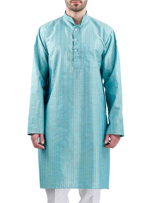 light blue khadi cotton long  kurta - 10568825 - Very Small Image - 1