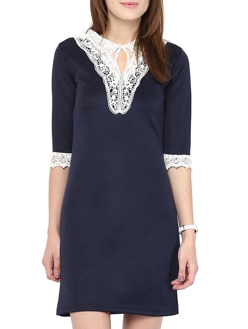 navy cotton blended dress - 10570544 - Very Small Image - 1