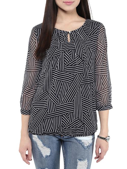 navy chiffon top - 10570618 - Very Small Image - 1