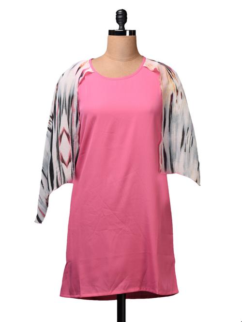 solid crepe dress with printed georgette - 1057290 - Very Small Image - 1