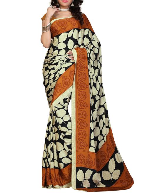 cream silk blend printed saree with blouse - 10592483 - Very Small Image - 1