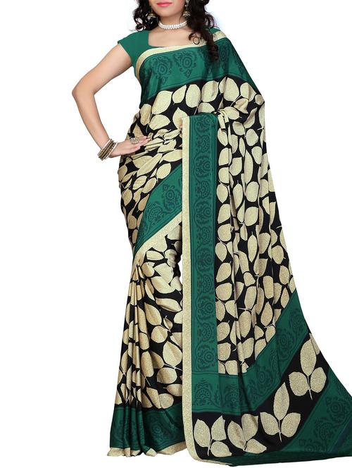 cream silk blend printed saree with blouse - 10592484 - Very Small Image - 1