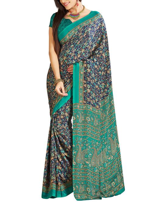 multi colored silk blend printed saree with blouse - 10592491 - Very Small Image - 1