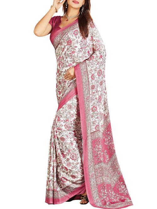 white, pink silk saree - 10592518 - Very Small Image - 1