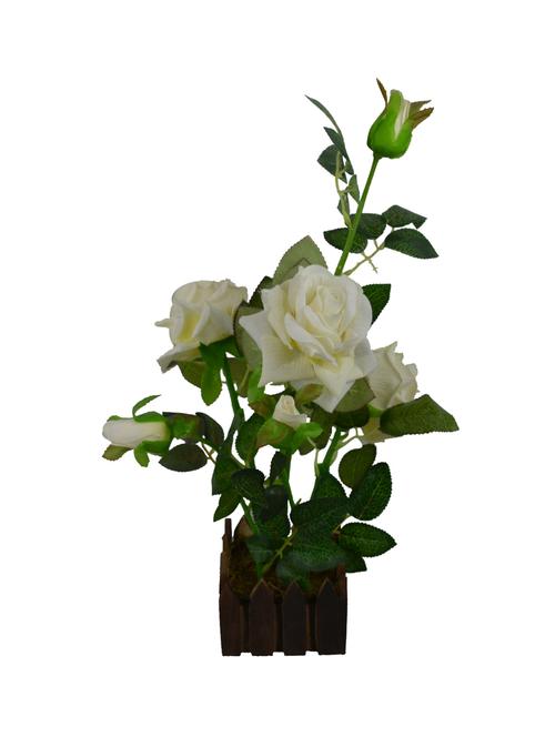 Real Look Artificial Rose Flower Plant Prototype With Medium Size Wood Pot - 10595682 - Very Small Image - 1