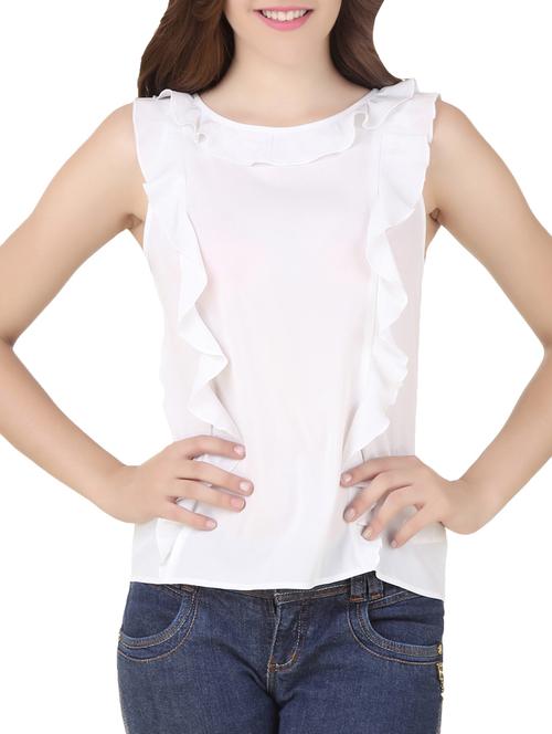 white crepe ruffle top - 10601393 - Very Small Image - 1