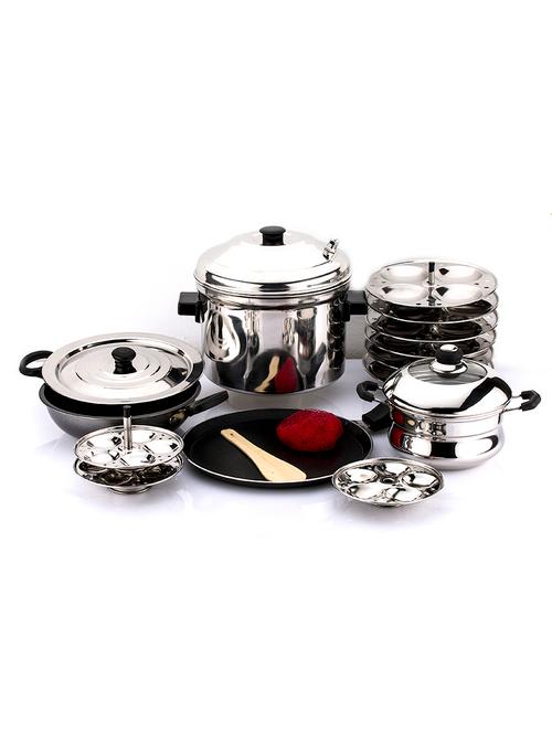 idly and mini idly cooker with dosa tawa and non stick kadai set of 12 pcs - 10606056 - Very Small Image - 1