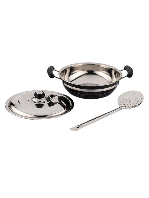 stainless steel induction base black color kadai 220 mm with frying jara - 10606064 - Very Small Image - 1