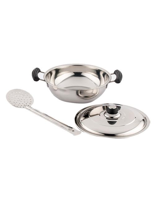 stainless steel induction base kadai 220 mm with frying jara - 10606072 - Very Small Image - 1