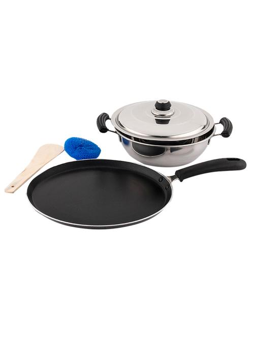 stainless steel induction base kadai 220 mm with non stick induction base dos tawa 260 mm - 10606073 - Very Small Image - 1