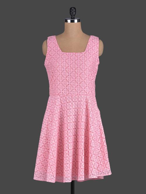 Pink Sleeveless Asymmetrical Lace Dress - 1060746 - Very Small Image - 1