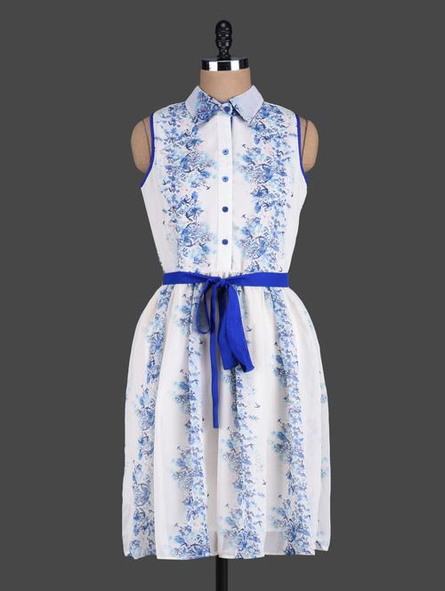 White Printed Sleeveless Dress - 1060781 - Very Small Image - 1