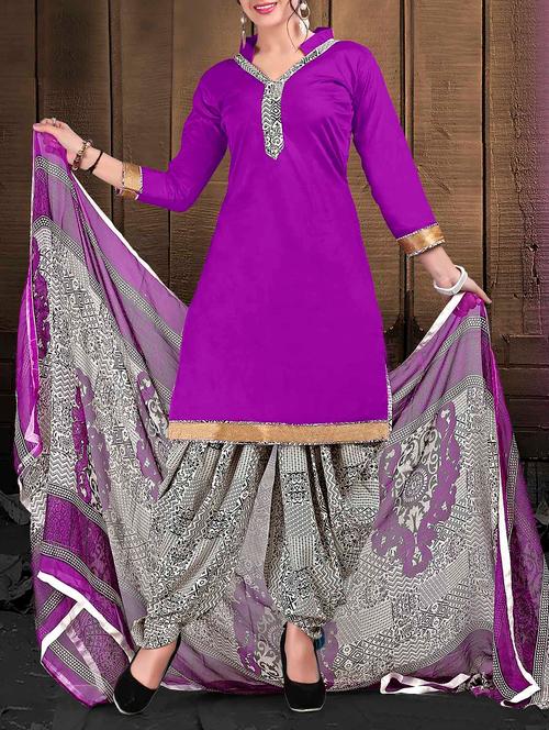 violet cotton semistitched suit - 10608664 - Very Small Image - 1