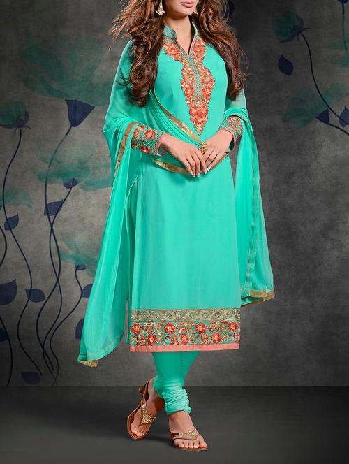 blue georgette semistitched suit - 10608780 - Very Small Image - 1