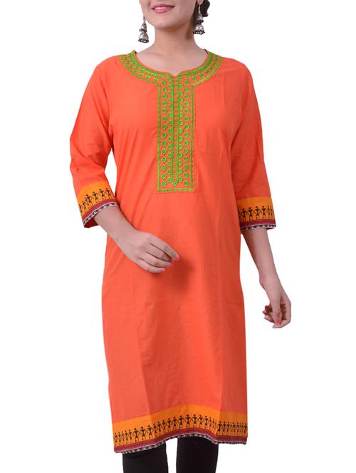 orange cotton kurta - 10611011 - Very Small Image - 1