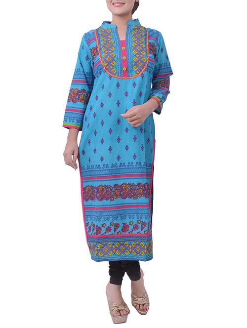 blue cotton kurta - 10611012 - Very Small Image - 1