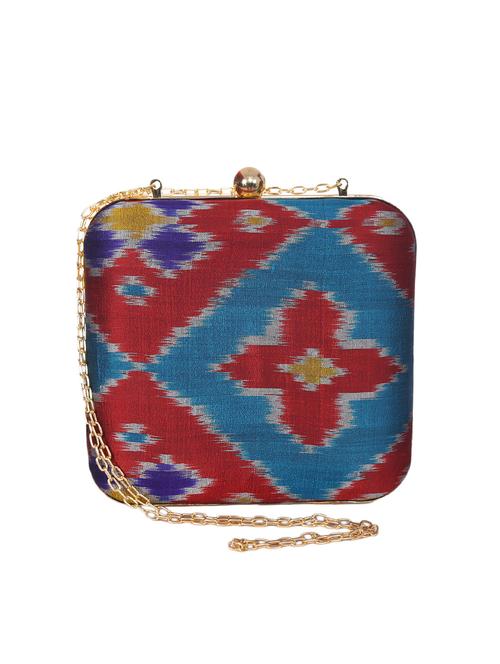 blue and red pure silk patola clutch - 10623007 - Very Small Image - 1
