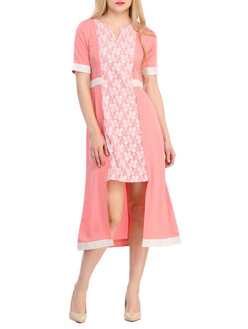 pink crepe, lace dress - 10623951 - Very Small Image - 1