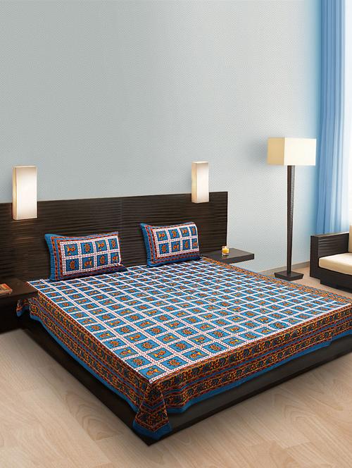 blue & orange double bedsheet set - 10626164 - Very Small Image - 1