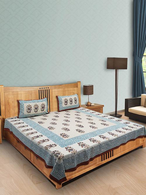 blue & biege double bedsheet set - 10626170 - Very Small Image - 1