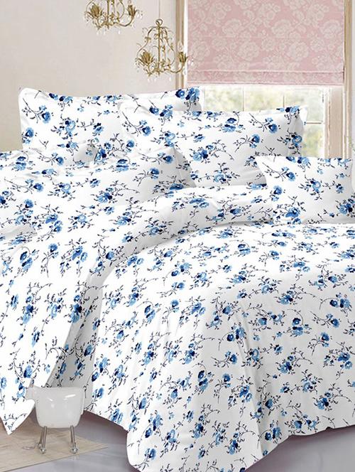 valtellina floral white cotton double bed sheet with 2 pillow cover - tc-250 - 10630288 - Very Small Image - 1