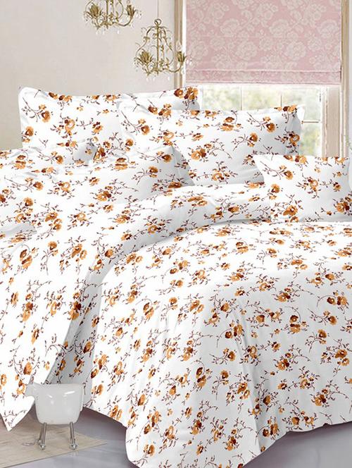 valtellina floral white cotton double bed sheet with 2 pillow cover - tc-250 - 10630289 - Very Small Image - 1