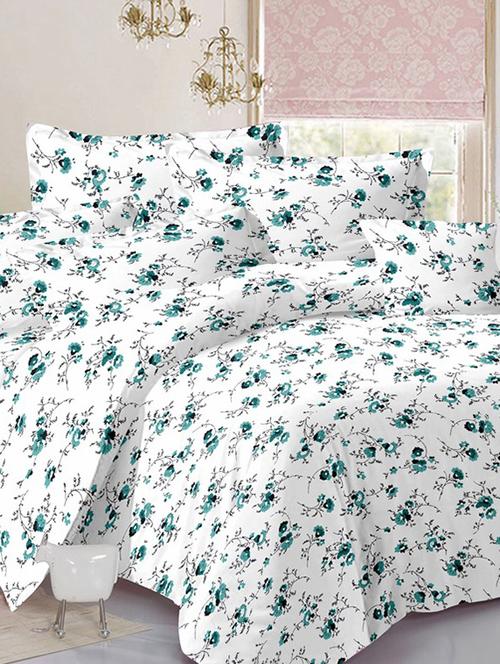valtellina floral white cotton double bed sheet with 2 pillow cover - tc-250 - 10630290 - Very Small Image - 1