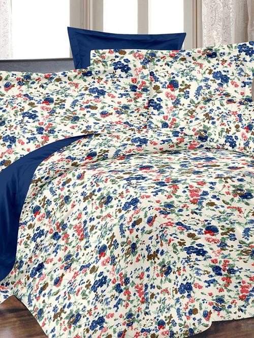 valtellina floral white cotton double bed sheet with 2 pillow cover - tc-250 - 10630291 - Very Small Image - 1