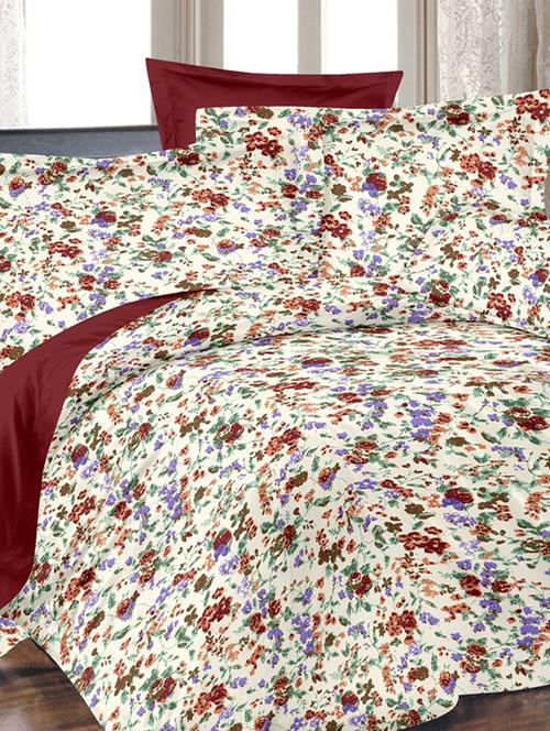 valtellina floral white cotton double bed sheet with 2 pillow cover - tc-250 - 10630292 - Very Small Image - 1