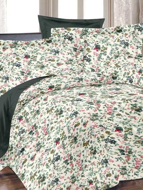 valtellina floral white cotton double bed sheet with 2 pillow cover - tc-250 - 10630293 - Very Small Image - 1