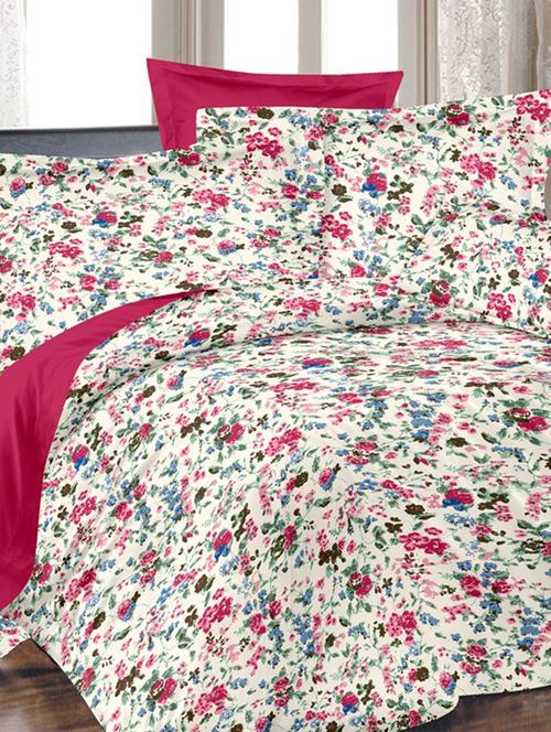 valtellina floral white cotton double bed sheet with 2 pillow cover - tc-250 - 10630294 - Very Small Image - 1