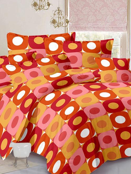 valtellina geometric orange cotton double bed sheet with 2 pillow cover - tc-250 - 10630298 - Very Small Image - 1
