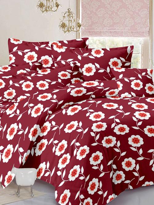 valtellina floral brown cotton double bed sheet with 2 pillow cover - tc-250 - 10630301 - Very Small Image - 1