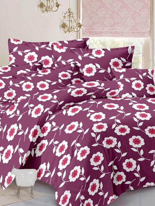 valtellina floral purple cotton double bed sheet with 2 pillow cover - tc-250 - 10630302 - Very Small Image - 1