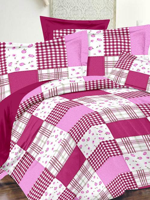 valtellina geometric pink cotton double bed sheet with 2 pillow cover - tc-250 - 10630312 - Very Small Image - 1