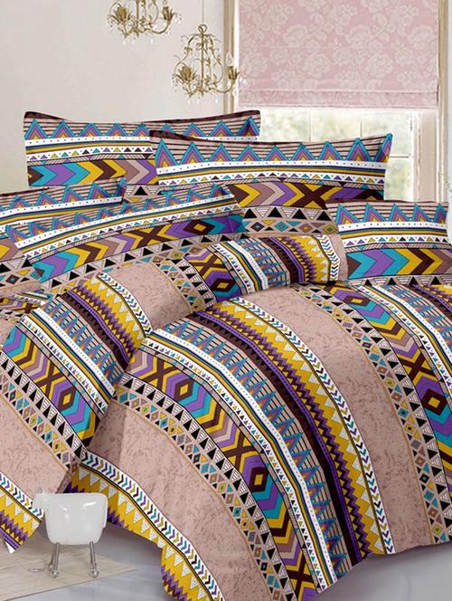 valtellina traditional beige cotton double bed sheet with 2 pillow cover - tc-250 - 10630313 - Very Small Image - 1