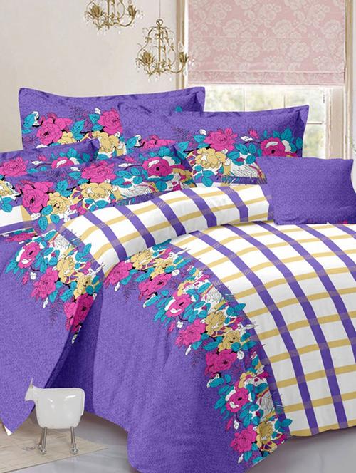 valtellina floral blue cotton double bed sheet with 2 pillow cover - tc-250 - 10630318 - Very Small Image - 1