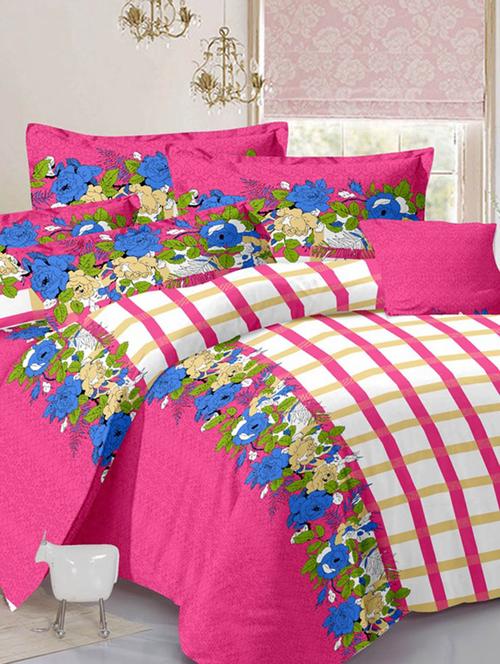 valtellina floral pink cotton double bed sheet with 2 pillow cover - tc-250 - 10630319 - Very Small Image - 1