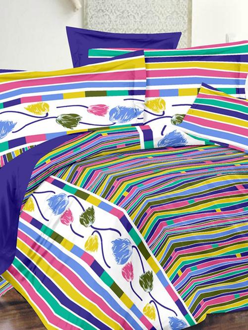 valtellina floral blue cotton double bed sheet with 2 pillow cover - tc-250 - 10630322 - Very Small Image - 1