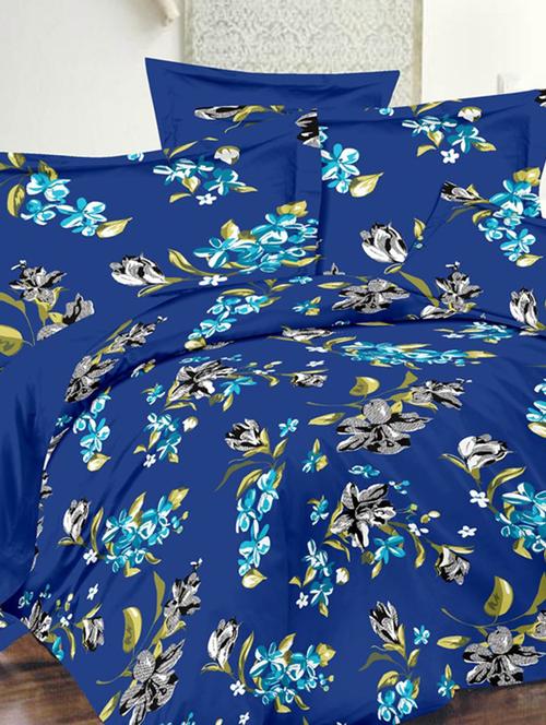 valtellina floral blue cotton double bed sheet with 2 pillow cover - tc-250 - 10630325 - Very Small Image - 1