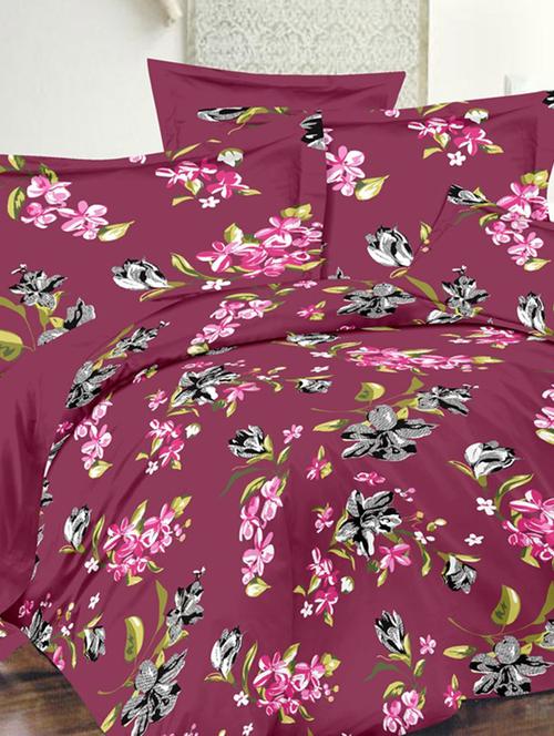 valtellina floral pink cotton double bed sheet with 2 pillow cover - tc-250 - 10630328 - Very Small Image - 1