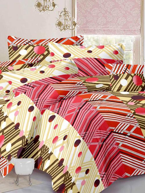 valtellina polka red cotton double bed sheet with 2 pillow cover - tc-250 - 10630334 - Very Small Image - 1