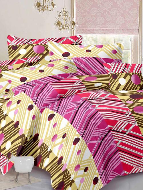 valtellina polka pink cotton double bed sheet with 2 pillow cover - tc-250 - 10630336 - Very Small Image - 1