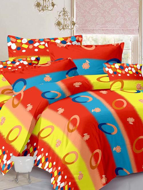 valtellina geometric red cotton double bed sheet with 2 pillow cover - tc-250 - 10630339 - Very Small Image - 1