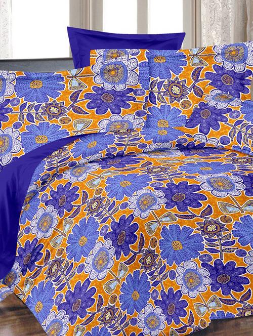 valtellina floral yellow cotton double bed sheet with 2 pillow cover - tc-250 - 10630348 - Very Small Image - 1