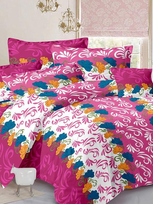 valtellina floral pink cotton double bed sheet with 2 pillow cover - tc-250 - 10630352 - Very Small Image - 1